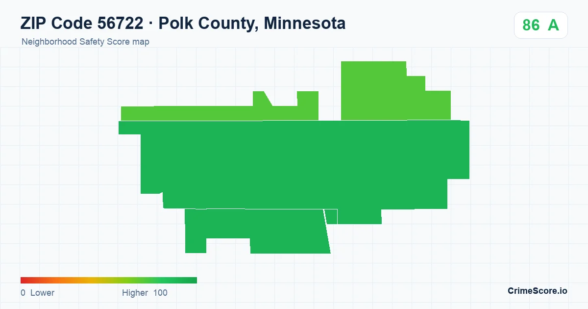 ZIP Code 56722 in Polk County, Minnesota neighborhood Safety Score map
