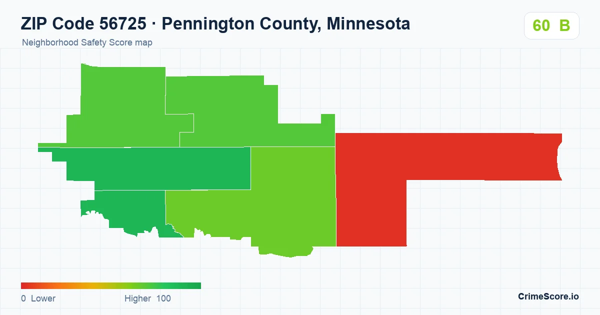 ZIP Code 56725 in Pennington County, Minnesota neighborhood Safety Score map