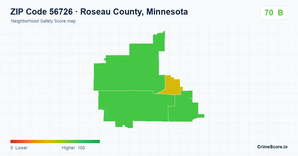 ZIP Code 56726 in Roseau County, Minnesota neighborhood Safety Score map