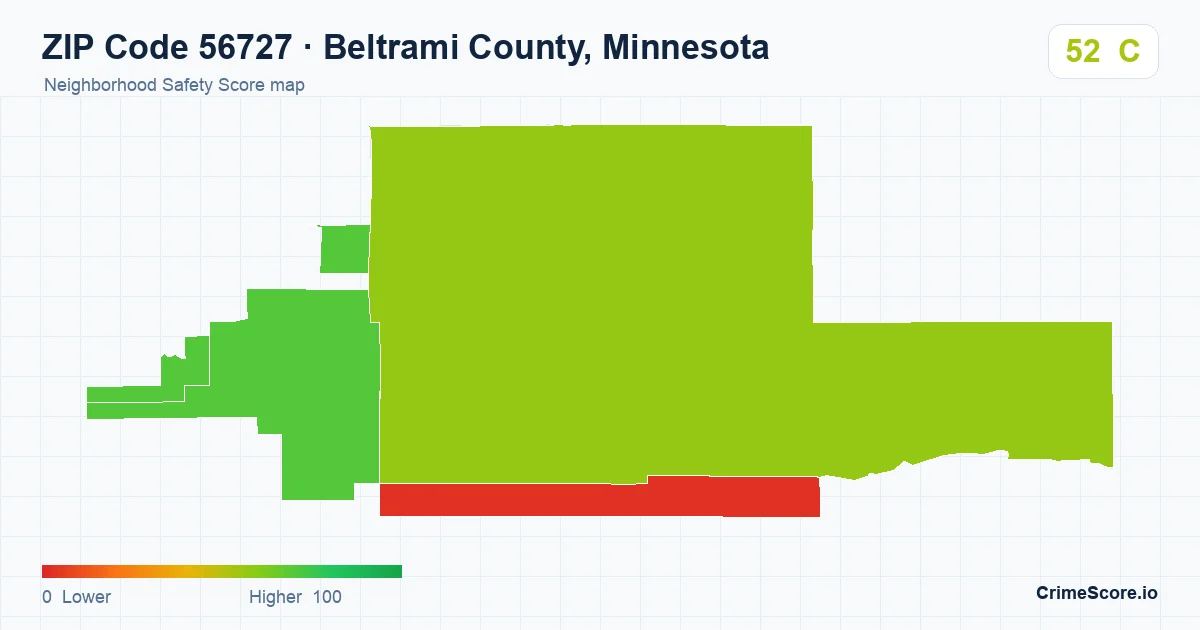 ZIP Code 56727 in Beltrami County, Minnesota neighborhood Safety Score map