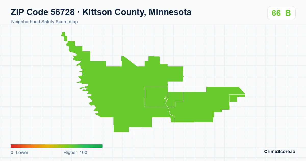 ZIP Code 56728 in Kittson County, Minnesota neighborhood Safety Score map