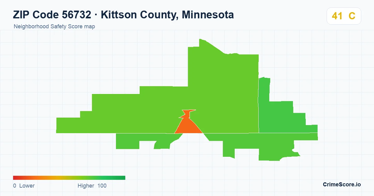 ZIP Code 56732 in Kittson County, Minnesota neighborhood Safety Score map