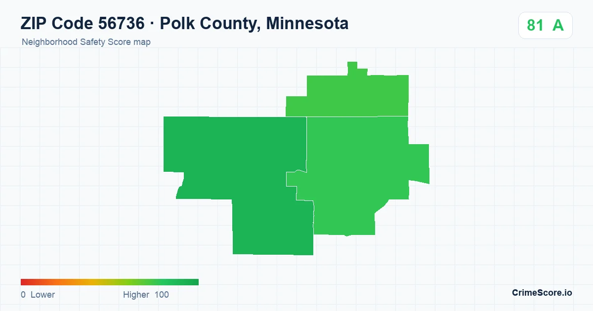 ZIP Code 56736 in Polk County, Minnesota neighborhood Safety Score map