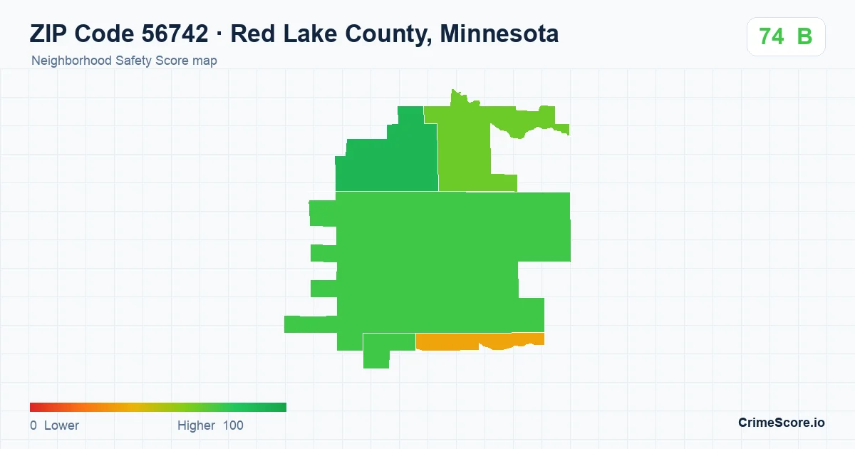 ZIP Code 56742 in Red Lake County, Minnesota neighborhood Safety Score map