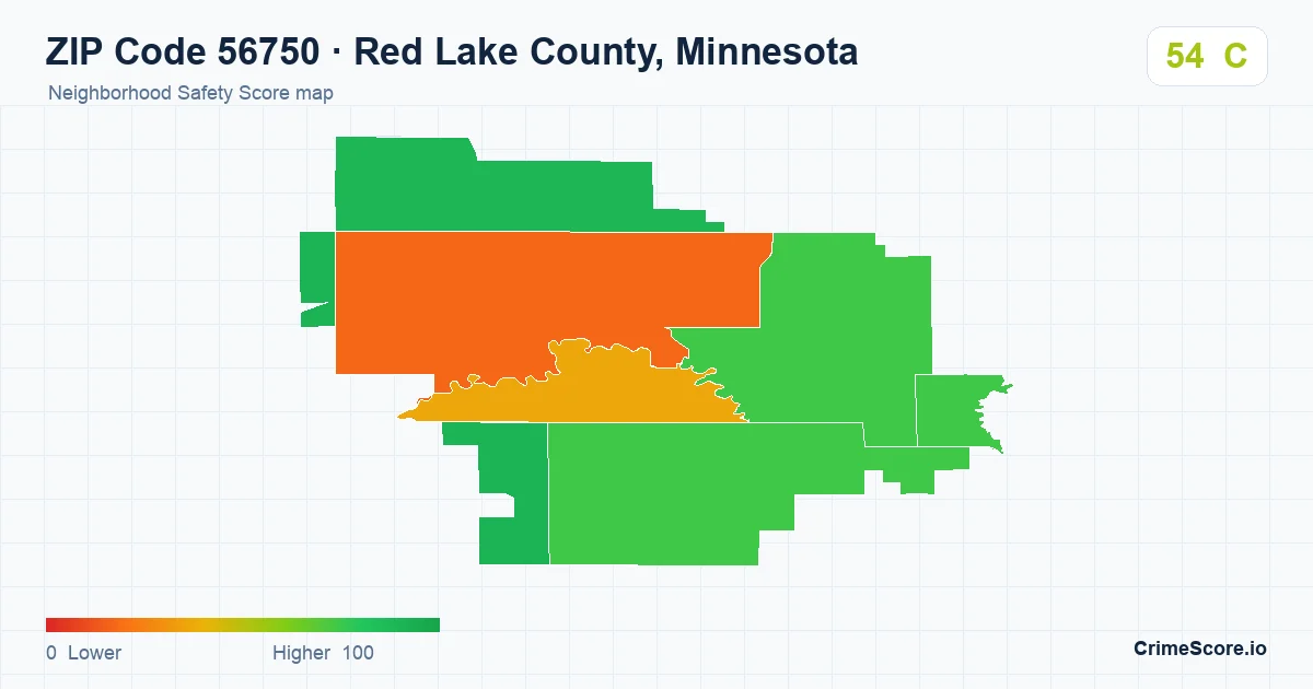 ZIP Code 56750 in Red Lake County, Minnesota neighborhood Safety Score map