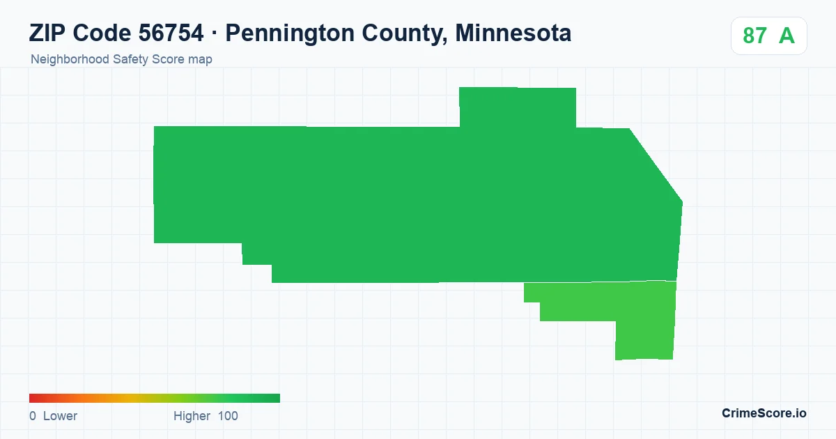 ZIP Code 56754 in Pennington County, Minnesota neighborhood Safety Score map
