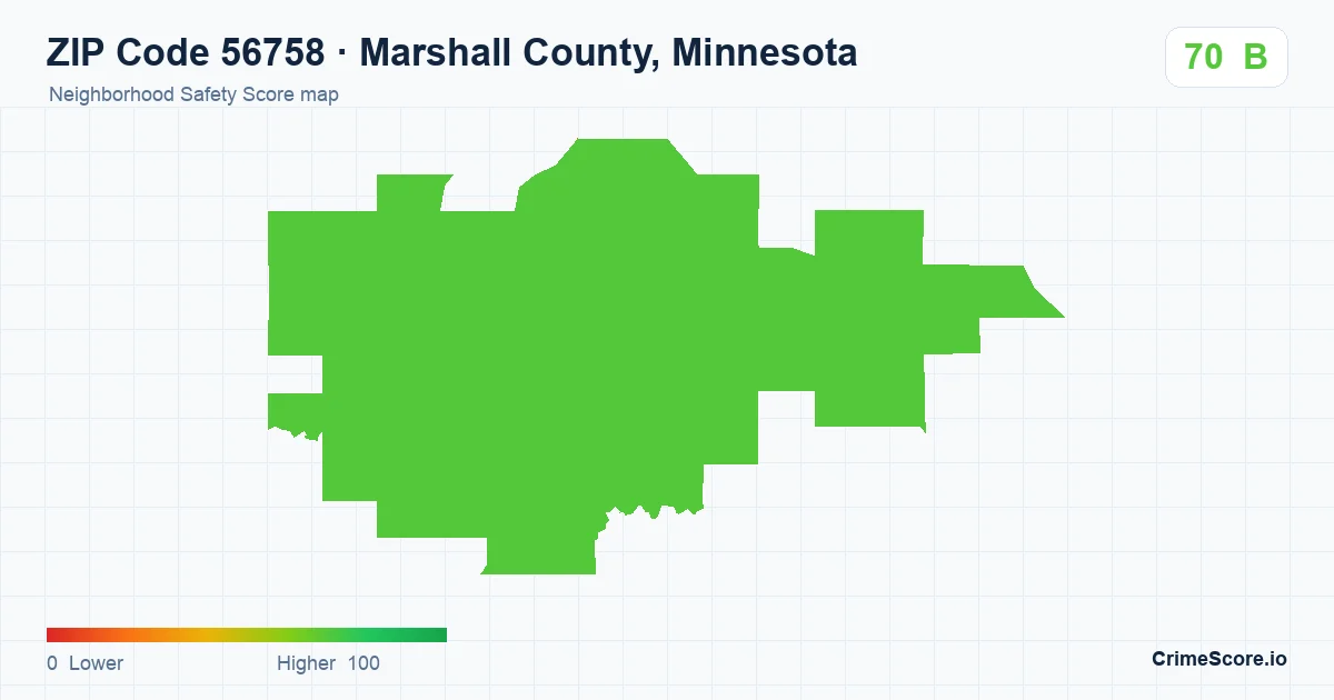 ZIP Code 56758 in Marshall County, Minnesota neighborhood Safety Score map