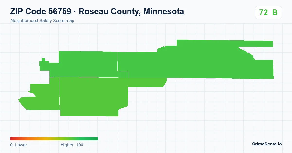ZIP Code 56759 in Roseau County, Minnesota neighborhood Safety Score map