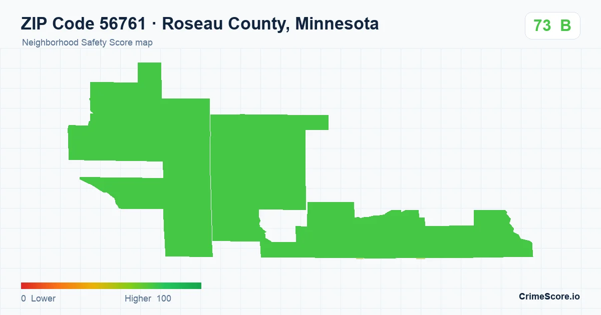 ZIP Code 56761 in Roseau County, Minnesota neighborhood Safety Score map