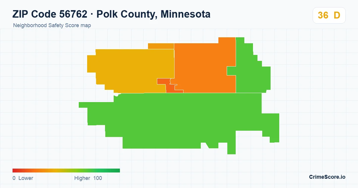 ZIP Code 56762 in Polk County, Minnesota neighborhood Safety Score map