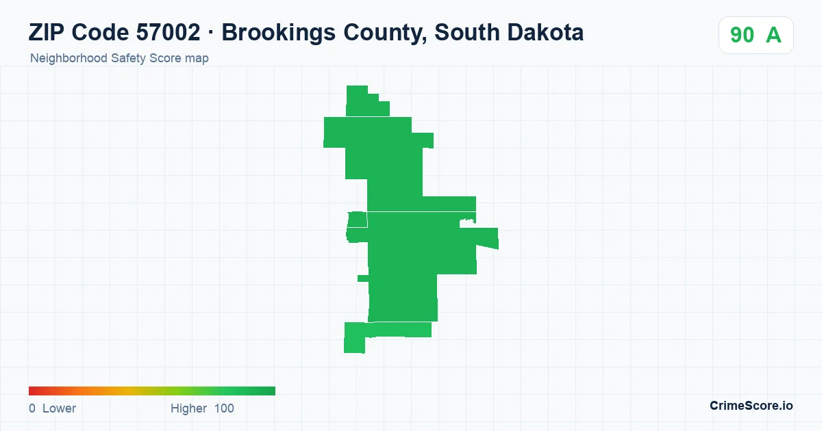 ZIP Code 57002 in Brookings County, South Dakota neighborhood Safety Score map