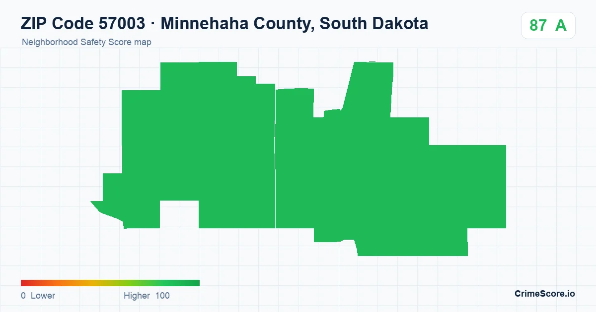 ZIP Code 57003 in Minnehaha County, South Dakota neighborhood Safety Score map