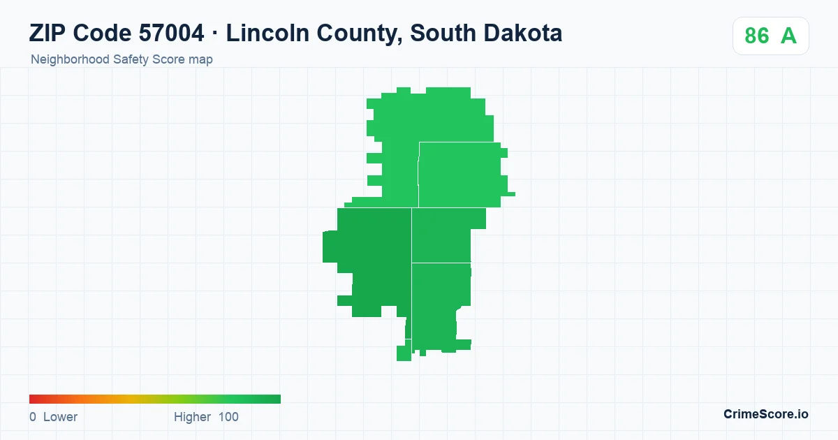 ZIP Code 57004 in Lincoln County, South Dakota neighborhood Safety Score map