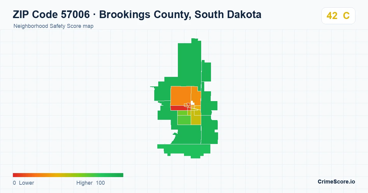 ZIP Code 57006 in Brookings County, South Dakota neighborhood Safety Score map