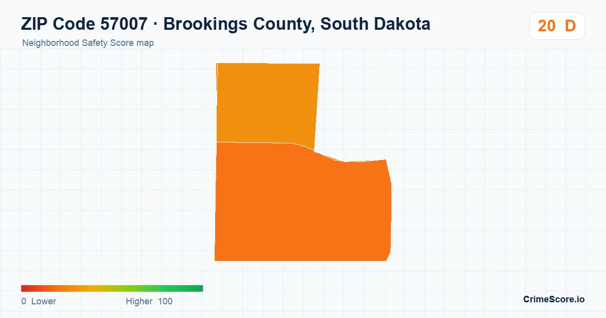 ZIP Code 57007 in Brookings County, South Dakota neighborhood Safety Score map