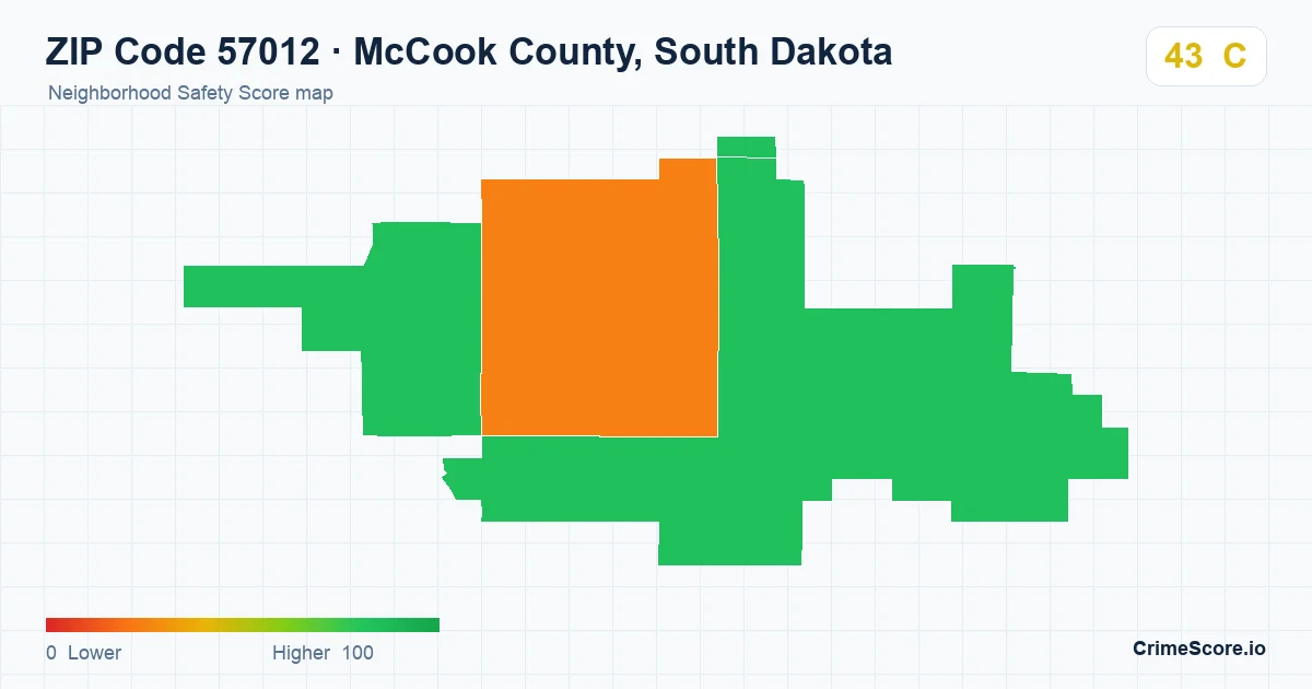 ZIP Code 57012 in McCook County, South Dakota neighborhood Safety Score map