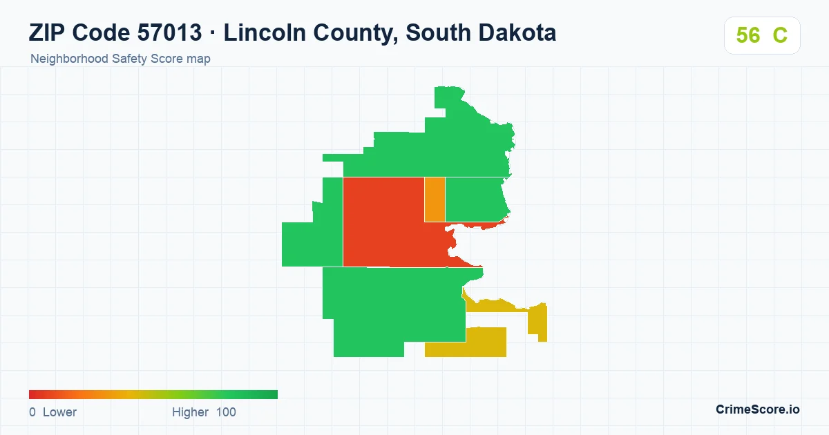 ZIP Code 57013 in Lincoln County, South Dakota neighborhood Safety Score map