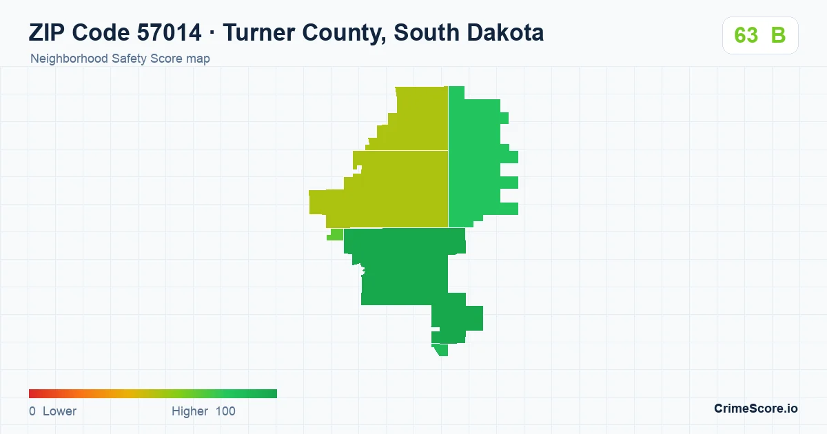 ZIP Code 57014 in Turner County, South Dakota neighborhood Safety Score map