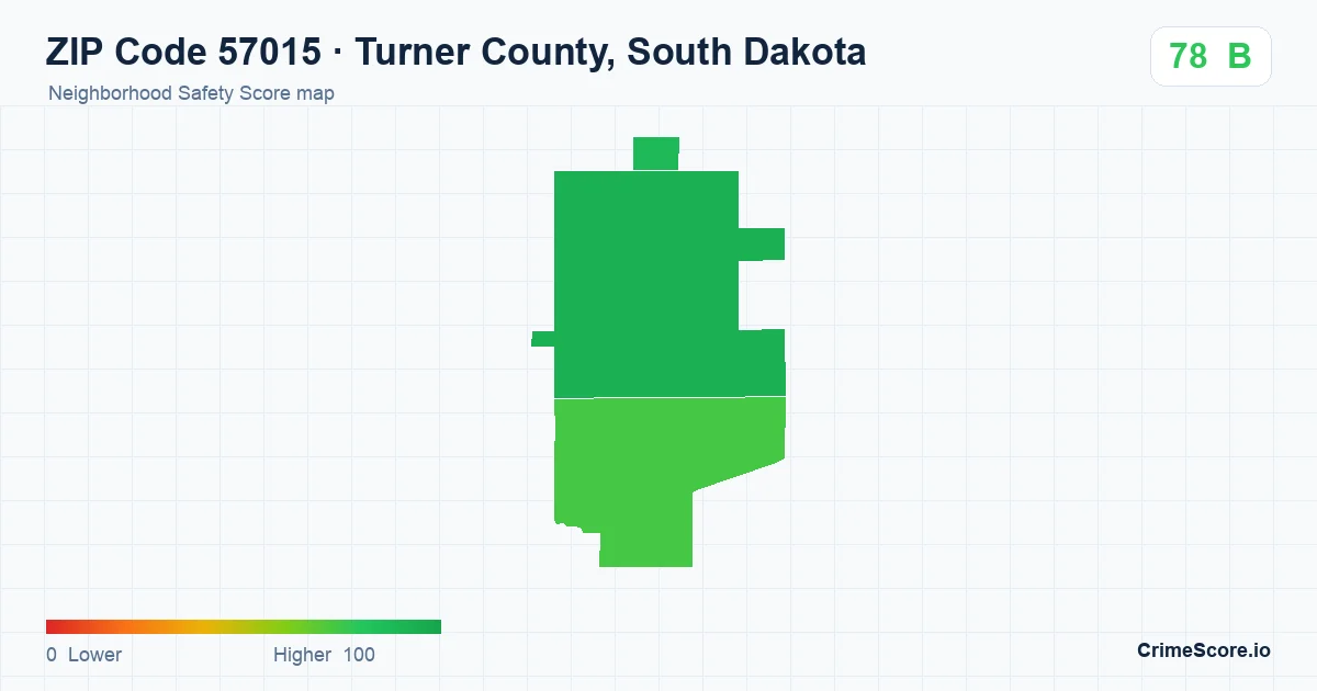 ZIP Code 57015 in Turner County, South Dakota neighborhood Safety Score map