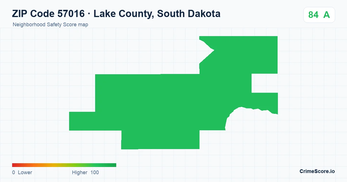 ZIP Code 57016 in Lake County, South Dakota neighborhood Safety Score map