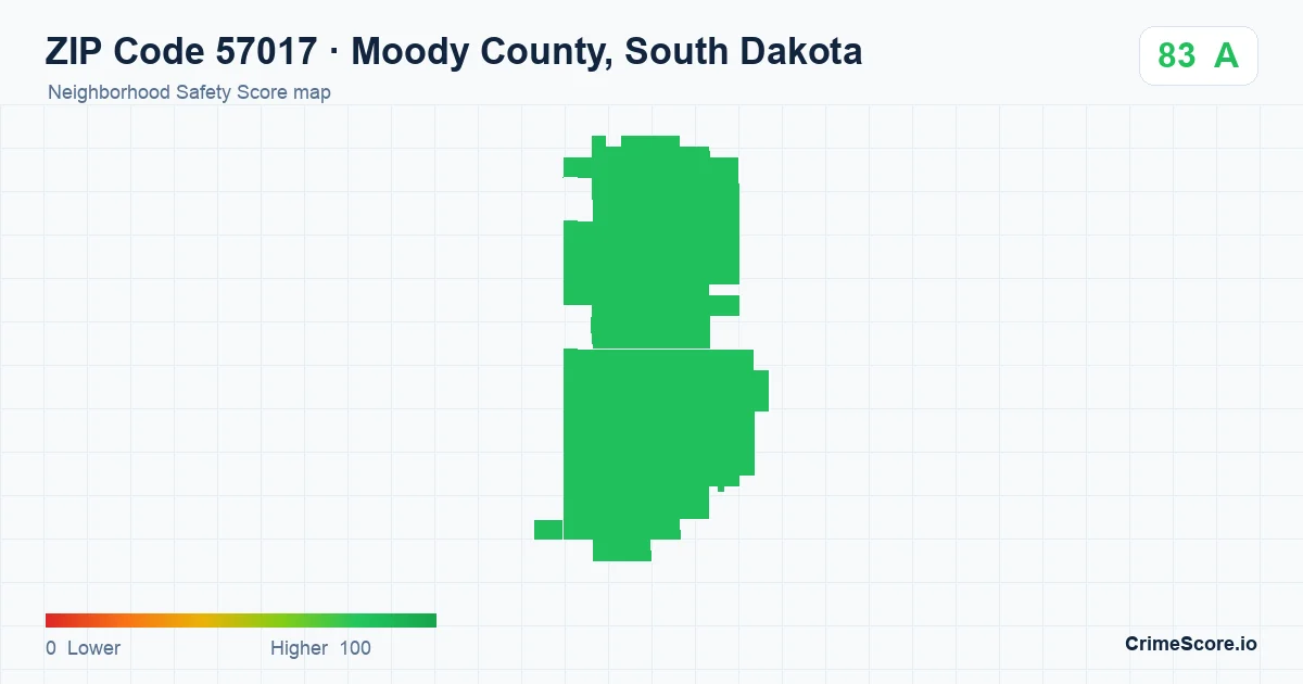ZIP Code 57017 in Moody County, South Dakota neighborhood Safety Score map