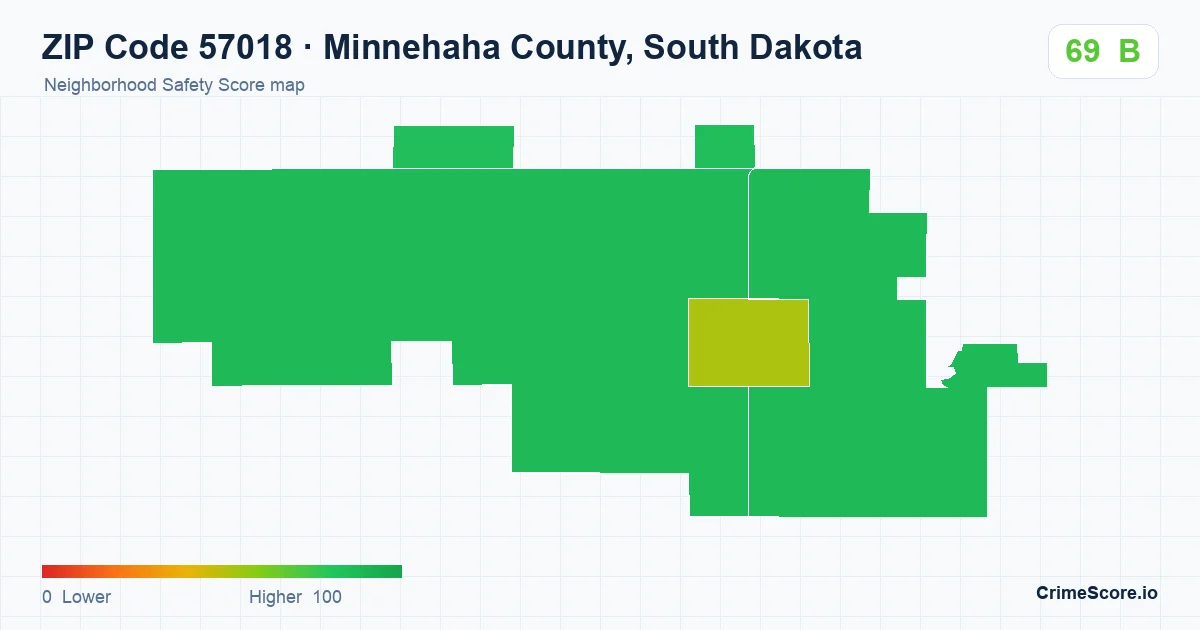 ZIP Code 57018 in Minnehaha County, South Dakota neighborhood Safety Score map