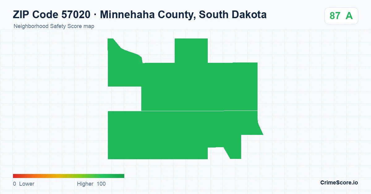 ZIP Code 57020 in Minnehaha County, South Dakota neighborhood Safety Score map