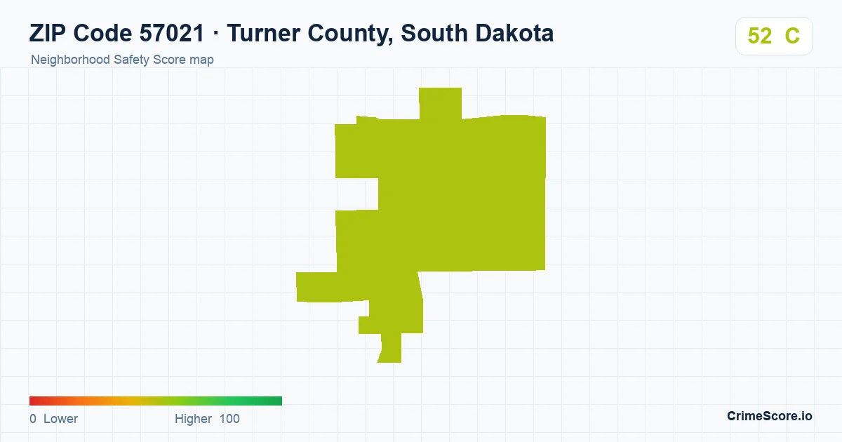 ZIP Code 57021 in Turner County, South Dakota neighborhood Safety Score map