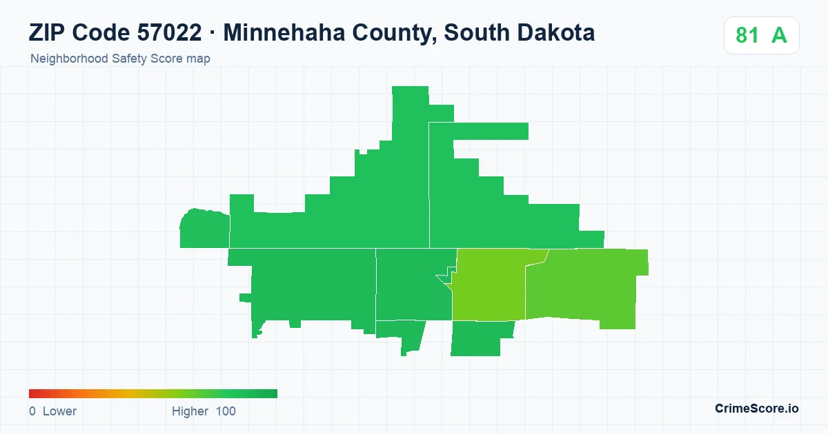 ZIP Code 57022 in Minnehaha County, South Dakota neighborhood Safety Score map