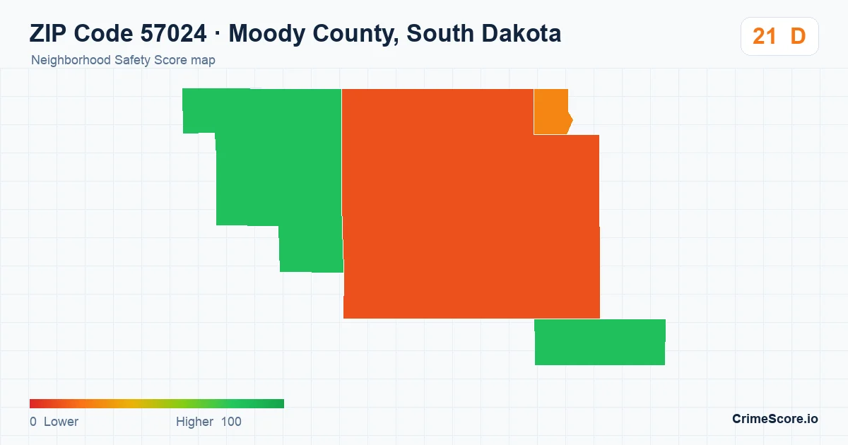 ZIP Code 57024 in Moody County, South Dakota neighborhood Safety Score map