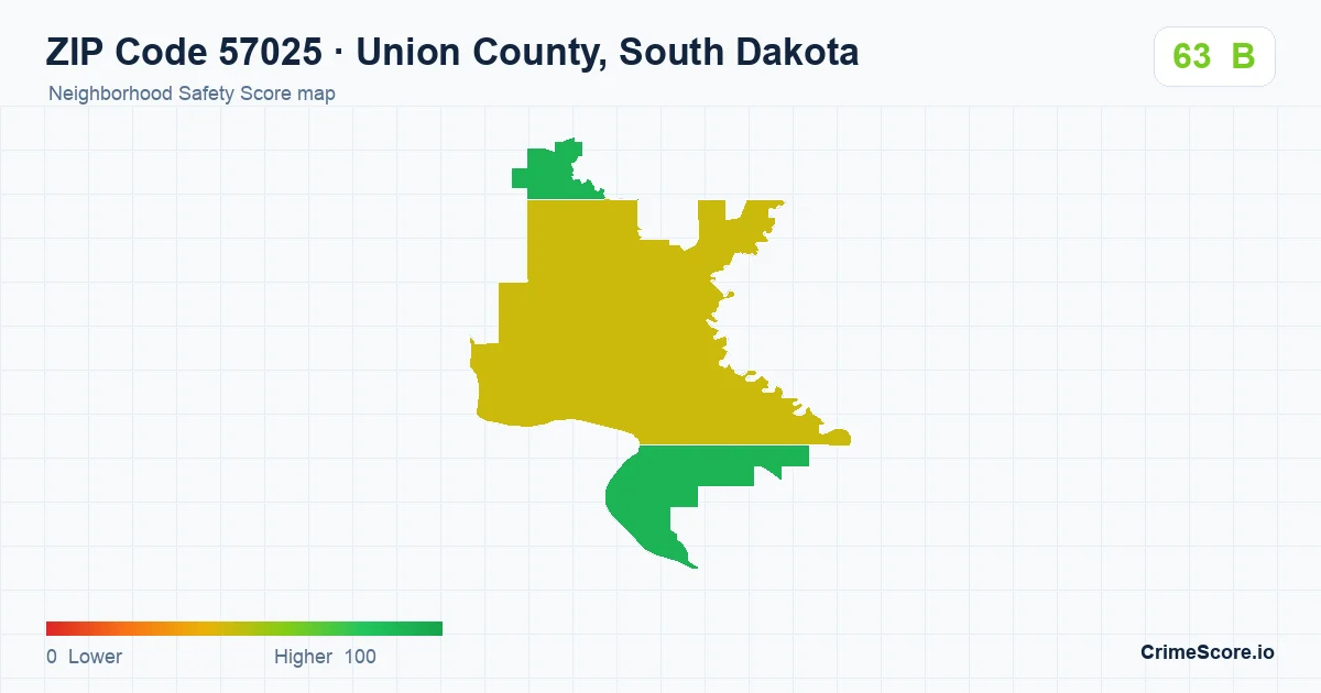 ZIP Code 57025 in Union County, South Dakota neighborhood Safety Score map