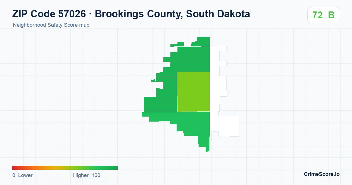 ZIP Code 57026 in Brookings County, South Dakota neighborhood Safety Score map