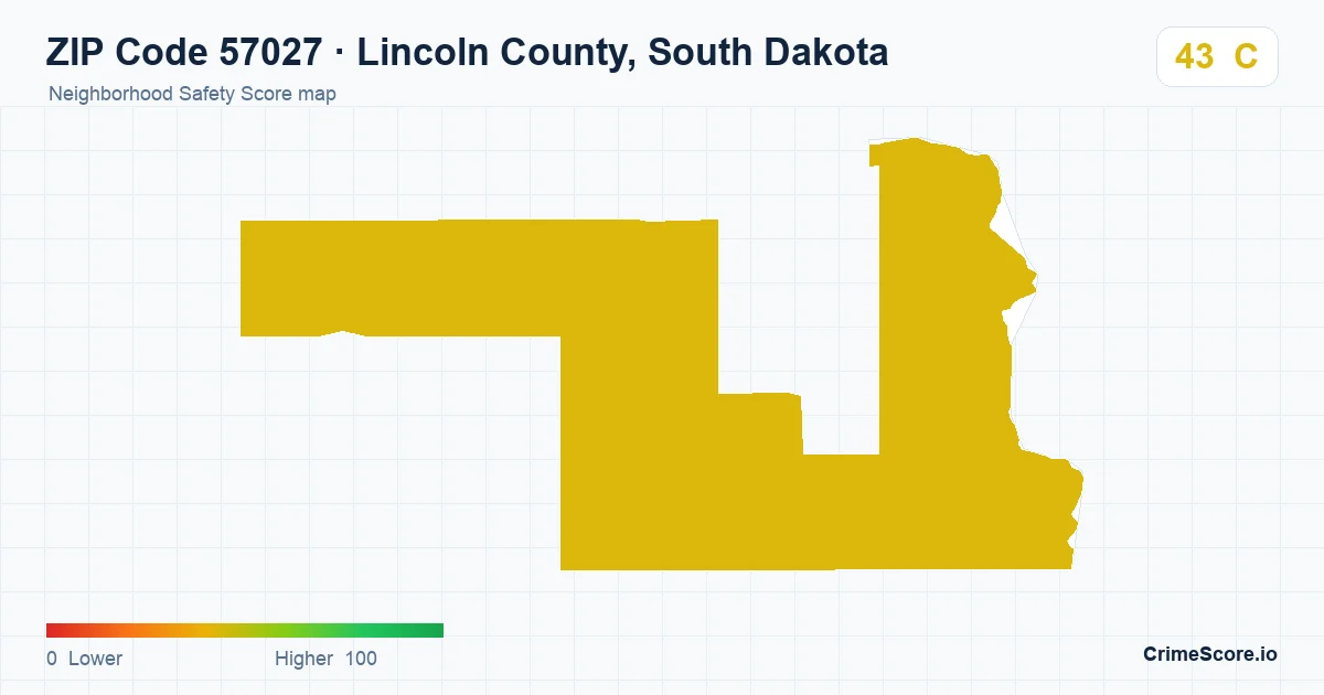 ZIP Code 57027 in Lincoln County, South Dakota neighborhood Safety Score map