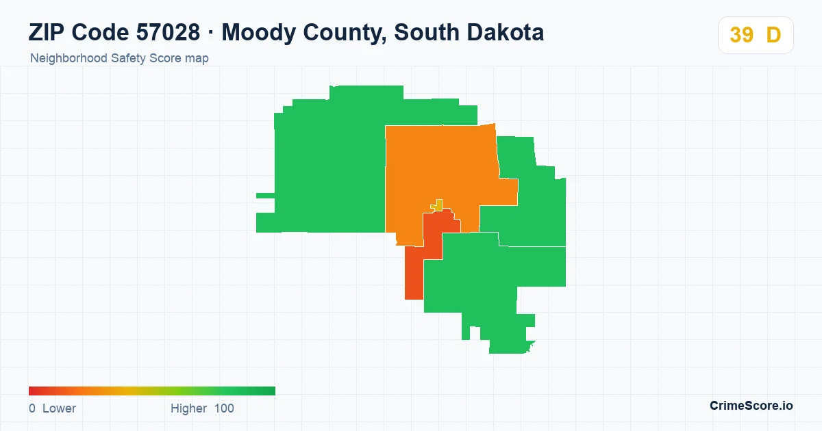 ZIP Code 57028 in Moody County, South Dakota neighborhood Safety Score map
