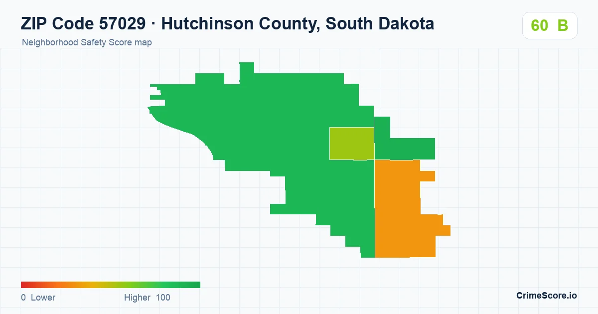 ZIP Code 57029 in Hutchinson County, South Dakota neighborhood Safety Score map