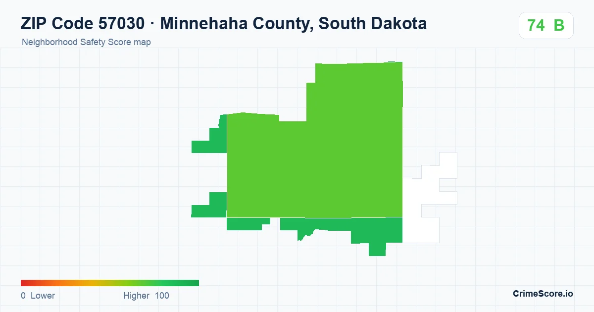 ZIP Code 57030 in Minnehaha County, South Dakota neighborhood Safety Score map