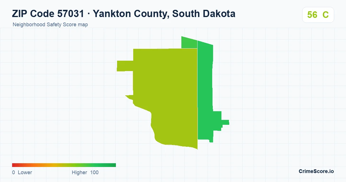 ZIP Code 57031 in Yankton County, South Dakota neighborhood Safety Score map