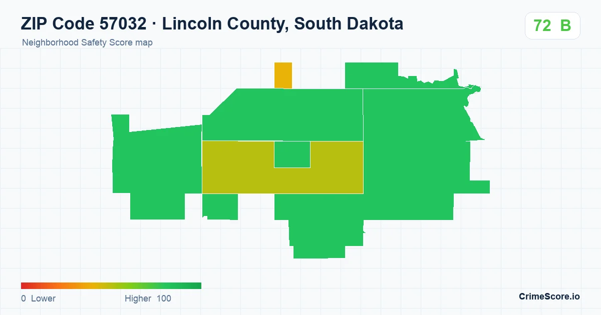 ZIP Code 57032 in Lincoln County, South Dakota neighborhood Safety Score map