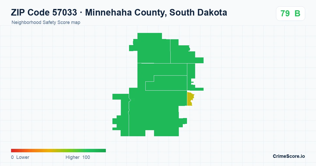 ZIP Code 57033 in Minnehaha County, South Dakota neighborhood Safety Score map