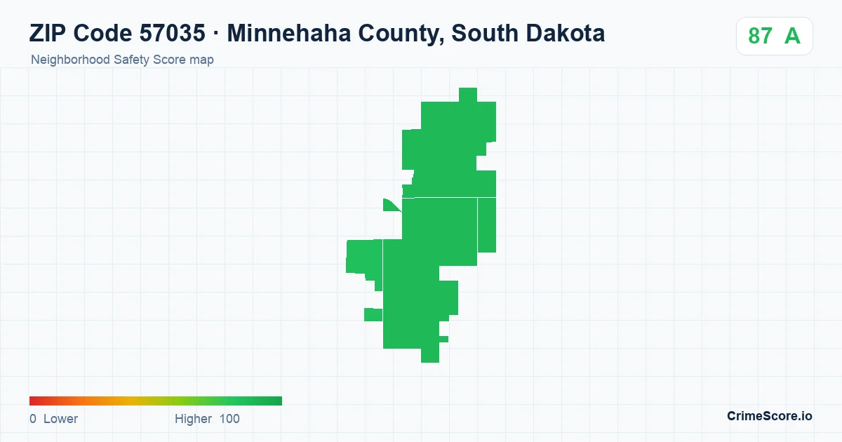 ZIP Code 57035 in Minnehaha County, South Dakota neighborhood Safety Score map