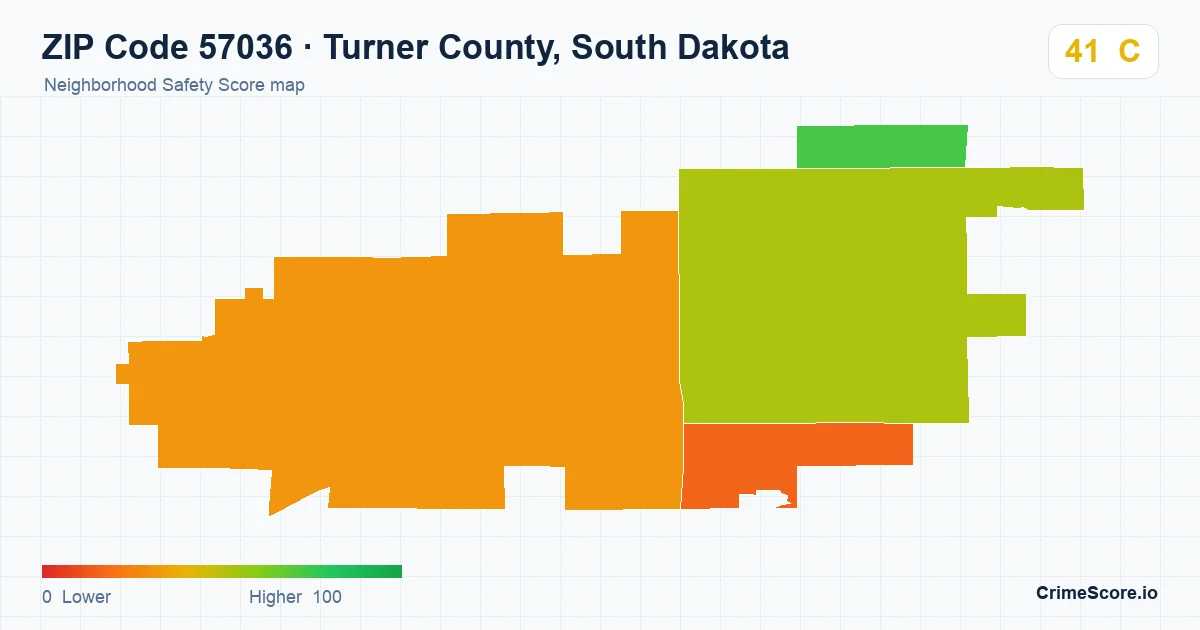 ZIP Code 57036 in Turner County, South Dakota neighborhood Safety Score map