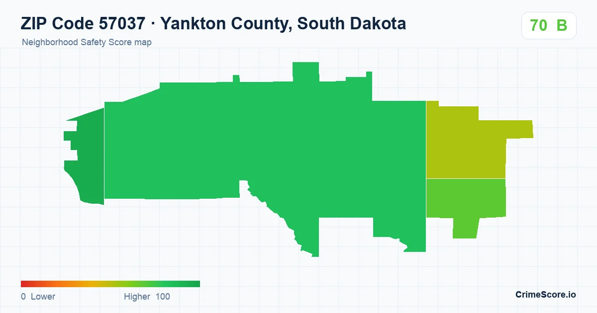 ZIP Code 57037 in Yankton County, South Dakota neighborhood Safety Score map