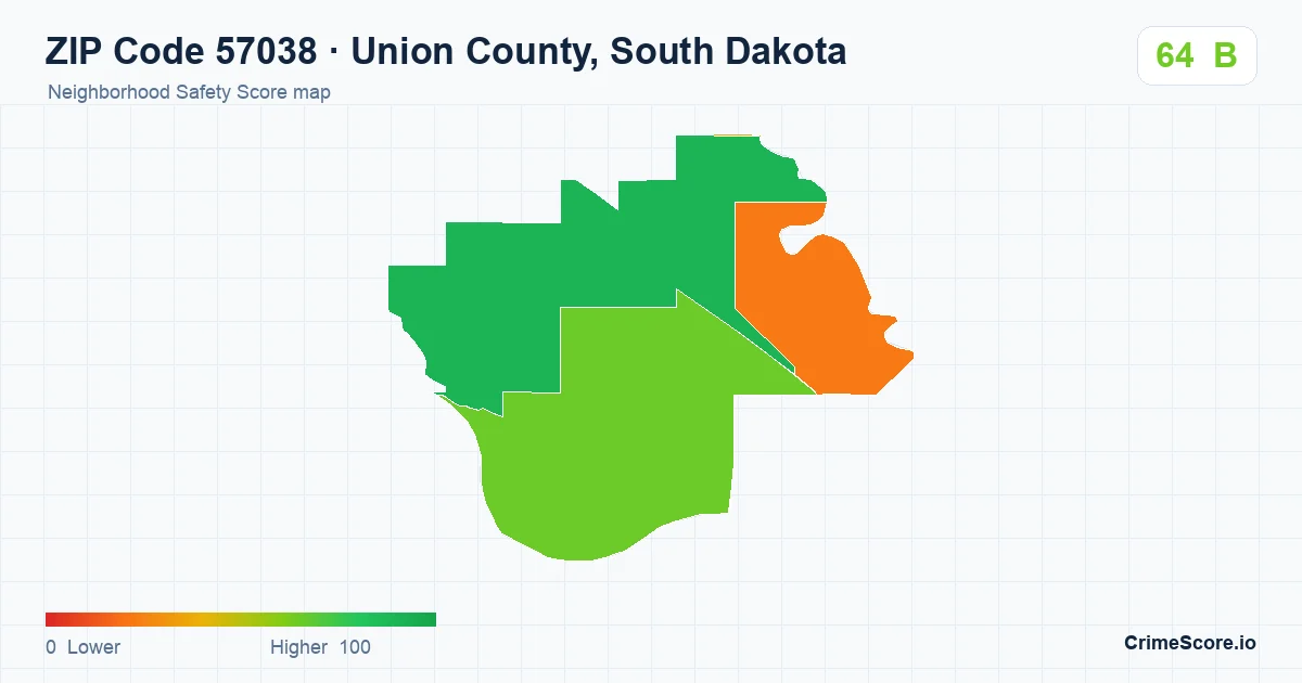 ZIP Code 57038 in Union County, South Dakota neighborhood Safety Score map