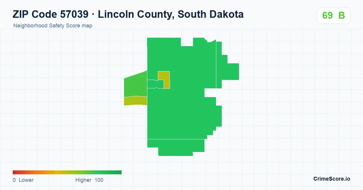 ZIP Code 57039 in Lincoln County, South Dakota neighborhood Safety Score map
