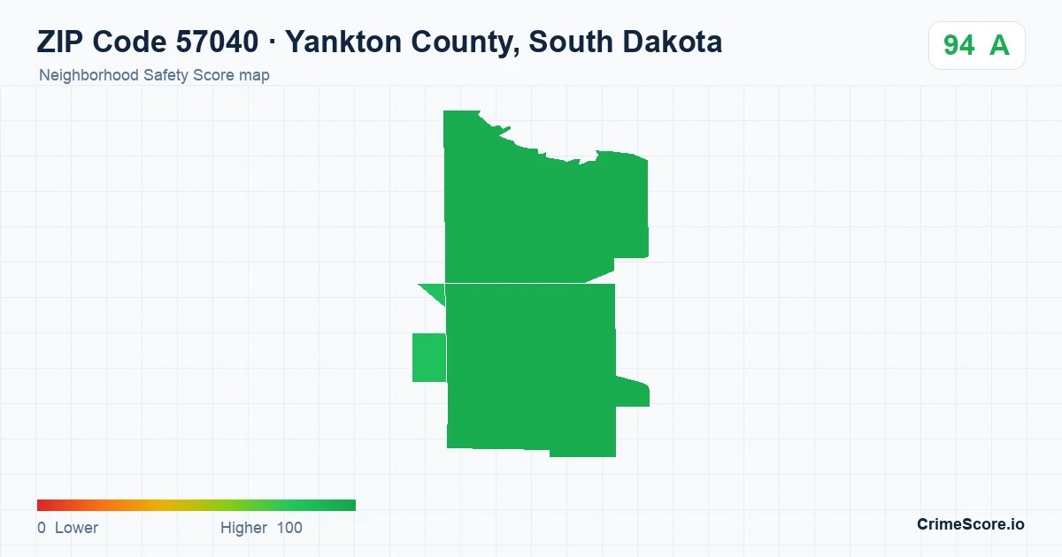 ZIP Code 57040 in Yankton County, South Dakota neighborhood Safety Score map