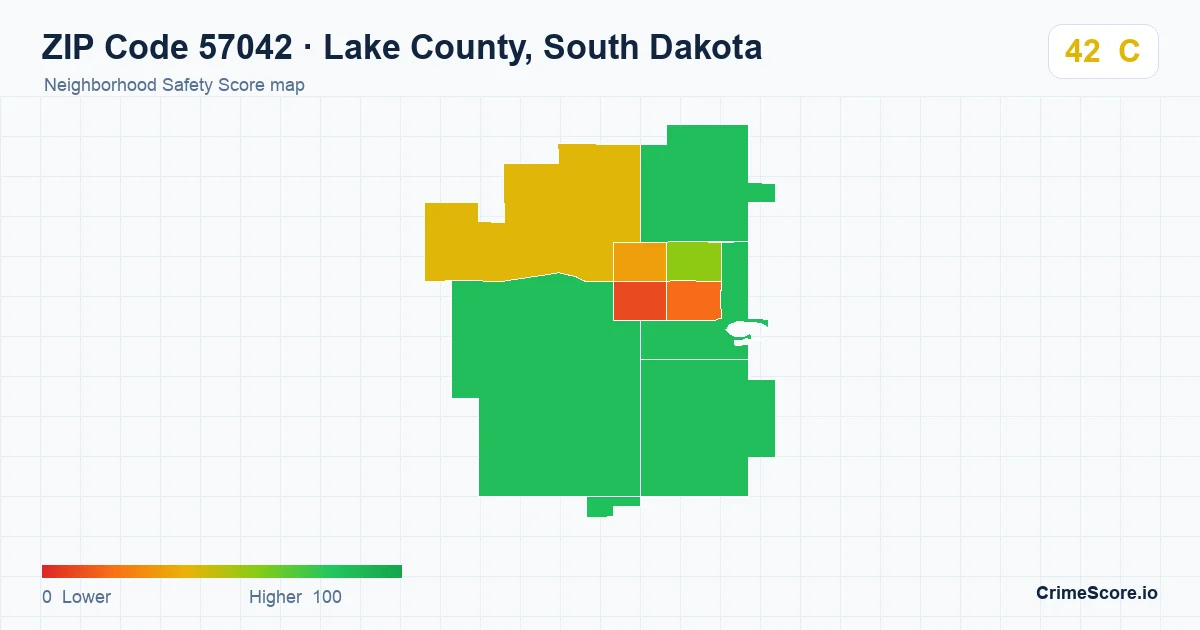 ZIP Code 57042 in Lake County, South Dakota neighborhood Safety Score map