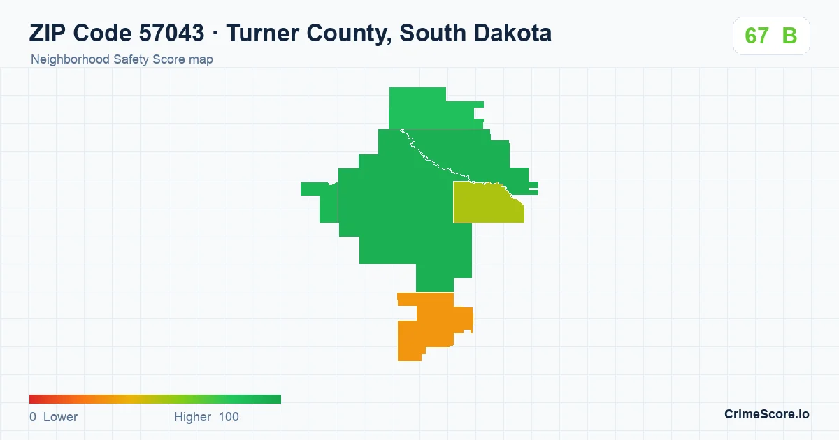 ZIP Code 57043 in Turner County, South Dakota neighborhood Safety Score map