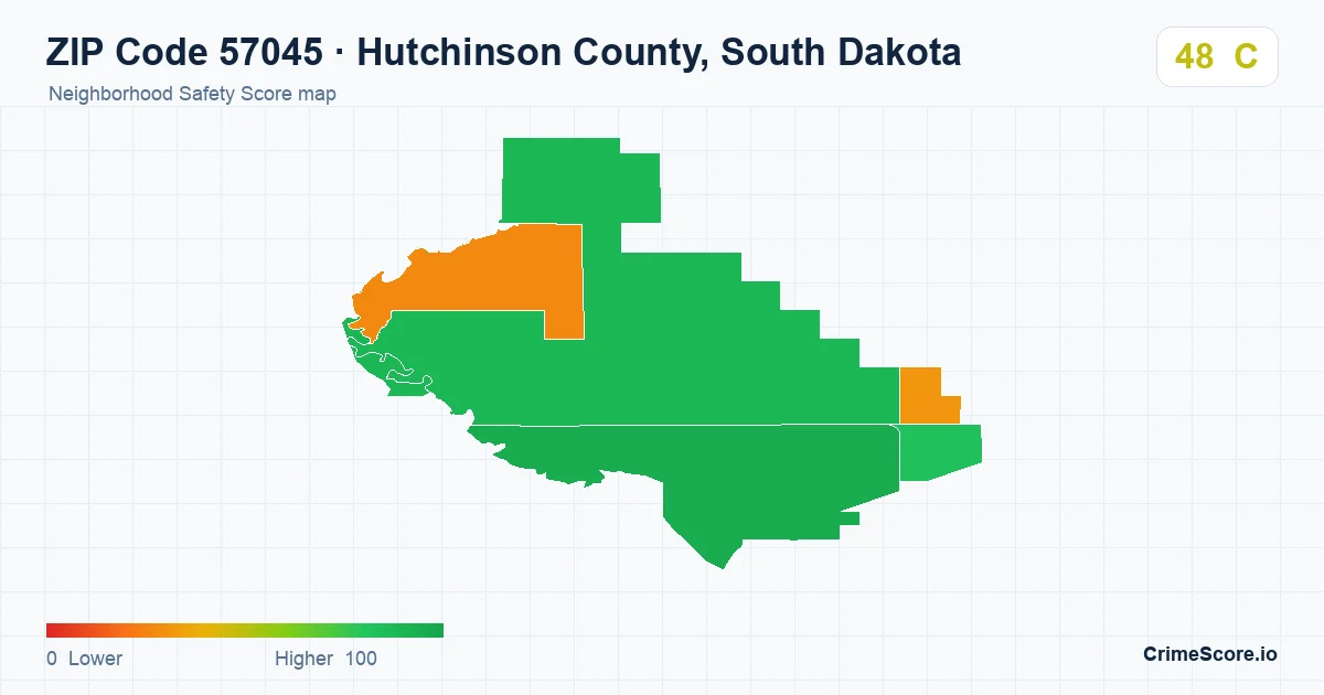 ZIP Code 57045 in Hutchinson County, South Dakota neighborhood Safety Score map