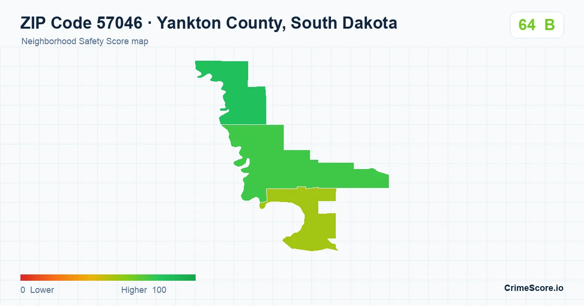 ZIP Code 57046 in Yankton County, South Dakota neighborhood Safety Score map