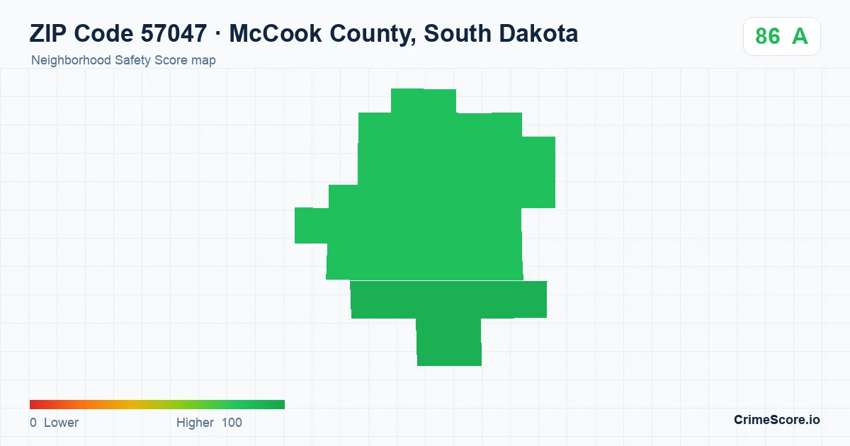 ZIP Code 57047 in McCook County, South Dakota neighborhood Safety Score map